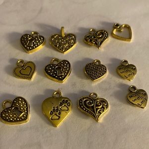 Lot of 12 gold charms/pendants heart theme for jewelry